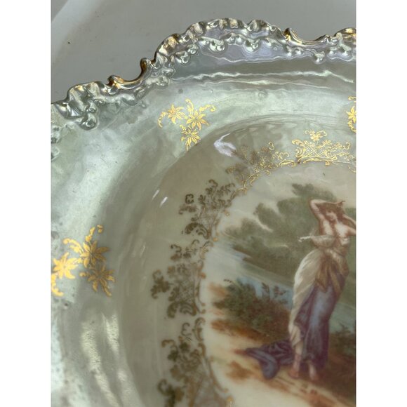 Antique Monbijou Bavarian Hand Painted Pastoral Maiden Opalescent Finish - Picture 4 of 9